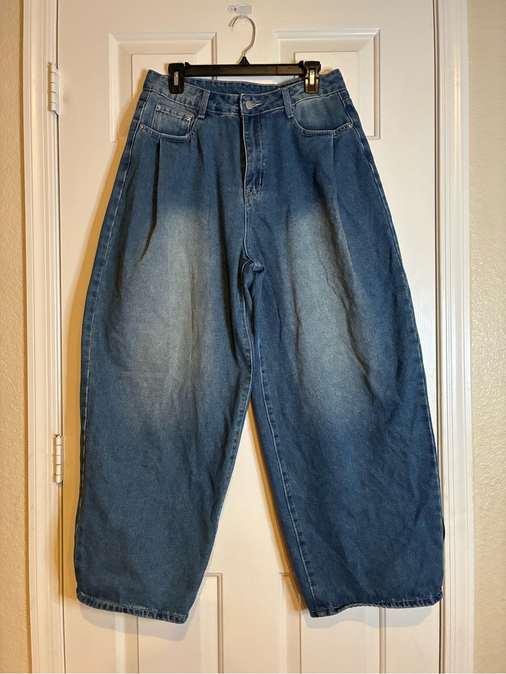 High-Rise Wide-Leg Flare Barrel Jeans in Medium Blue